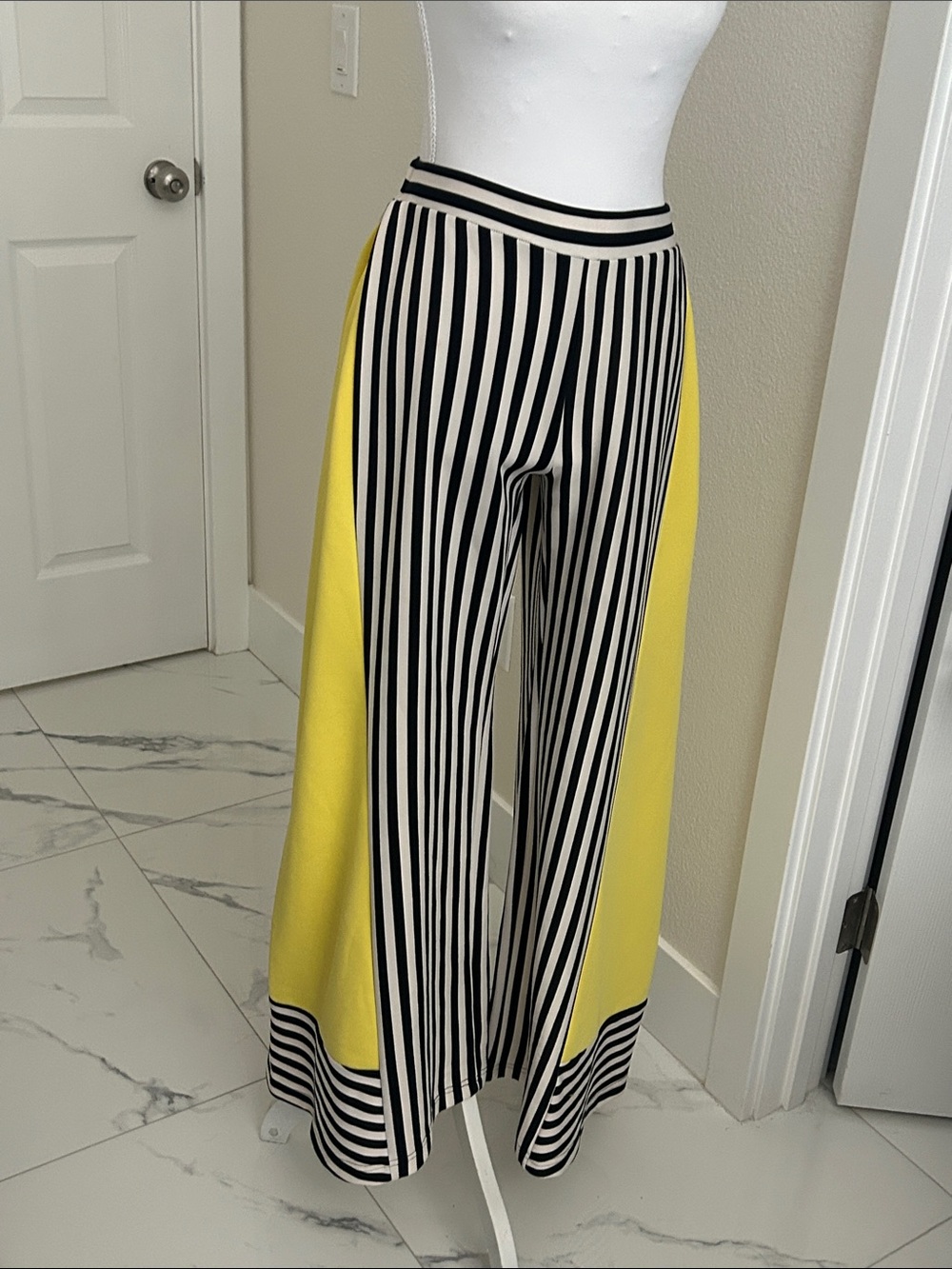 Striped Wide-Leg Pants with Yellow Side Panels